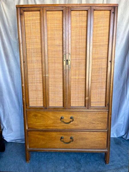 Vintage Raffia Chinoiserie Highboy Linen Press Available for Custom Lacquer