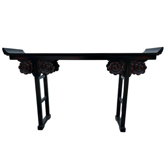 Vintage Pagoda Style Carved Ornate Rosewood Alter Console Table Available for Lacquer