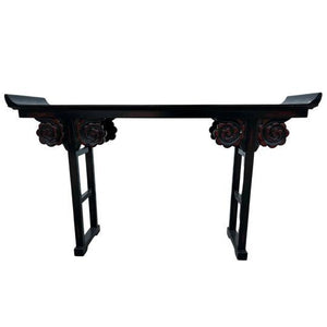 Vintage Pagoda Style Carved Ornate Rosewood Alter Console Table Available for Lacquer - Hibiscus House