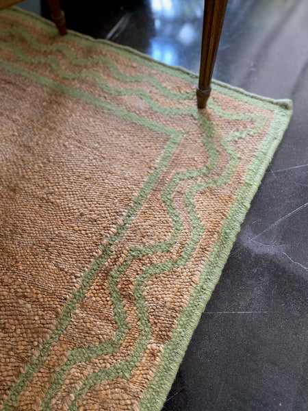 Jute and Wool Scallop Design Rug in Green Available and Ready to Ship FREE