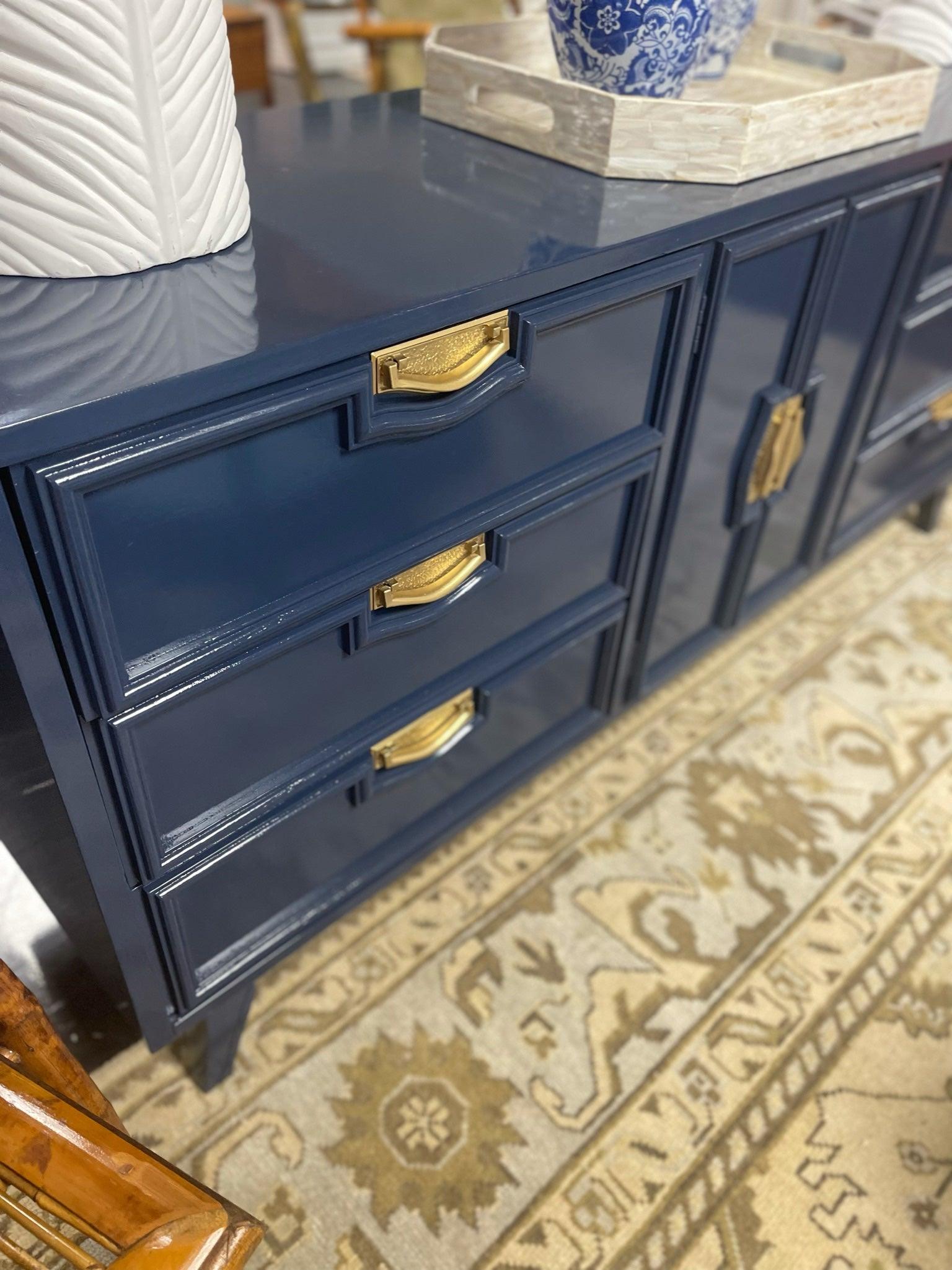 Gorgeous Vintage Mid Century Credenza Lacquered in Naval