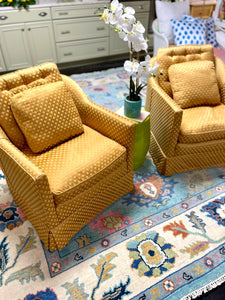 Vintage Pair of Custom Upholstered Skirted Club Chairs Available and Ready to Ship