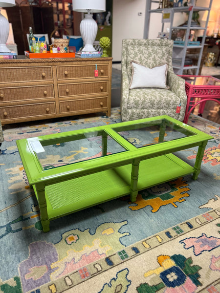Vintage Mersman Furniture Faux Bamboo Coffee Table Lacquered in Rosemary Green Ready to Ship!