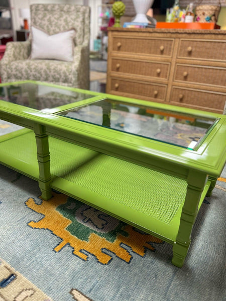 Vintage Mersman Furniture Faux Bamboo Coffee Table Lacquered in Rosemary Green Ready to Ship! - Hibiscus House