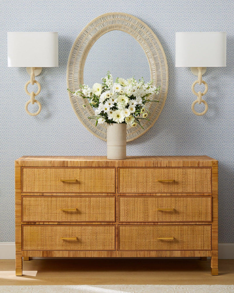 Vintage 1980's Rattan Woven Grass Cloth Six Drawer Dresser – Hibiscus House Vintage 1980's Rattan Woven Grass Cloth Six Drawer Dresser – Hibiscus House