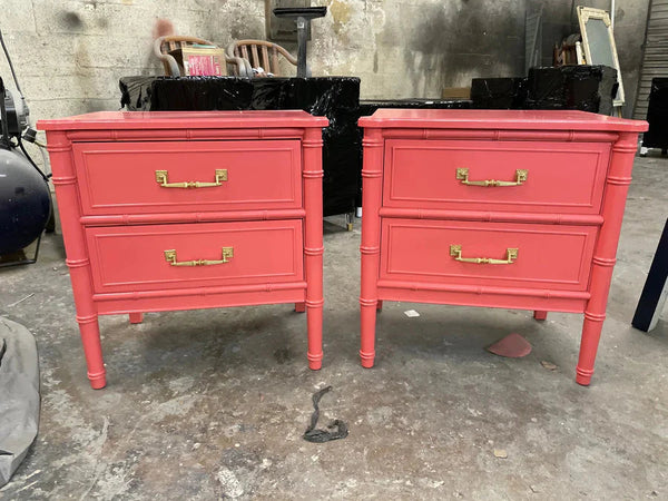 Pair of Vintage Classic Faux Bamboo Nightstands Available for Custom Lacquer