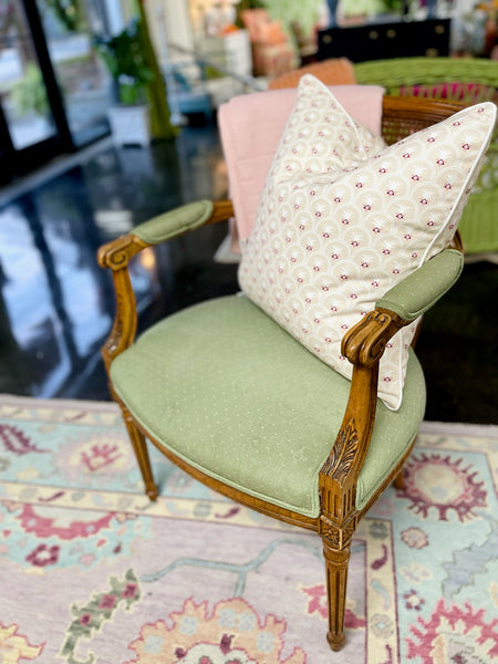 Custom Silk Upholstered Vintage Cane Armchair Ready to Ship!