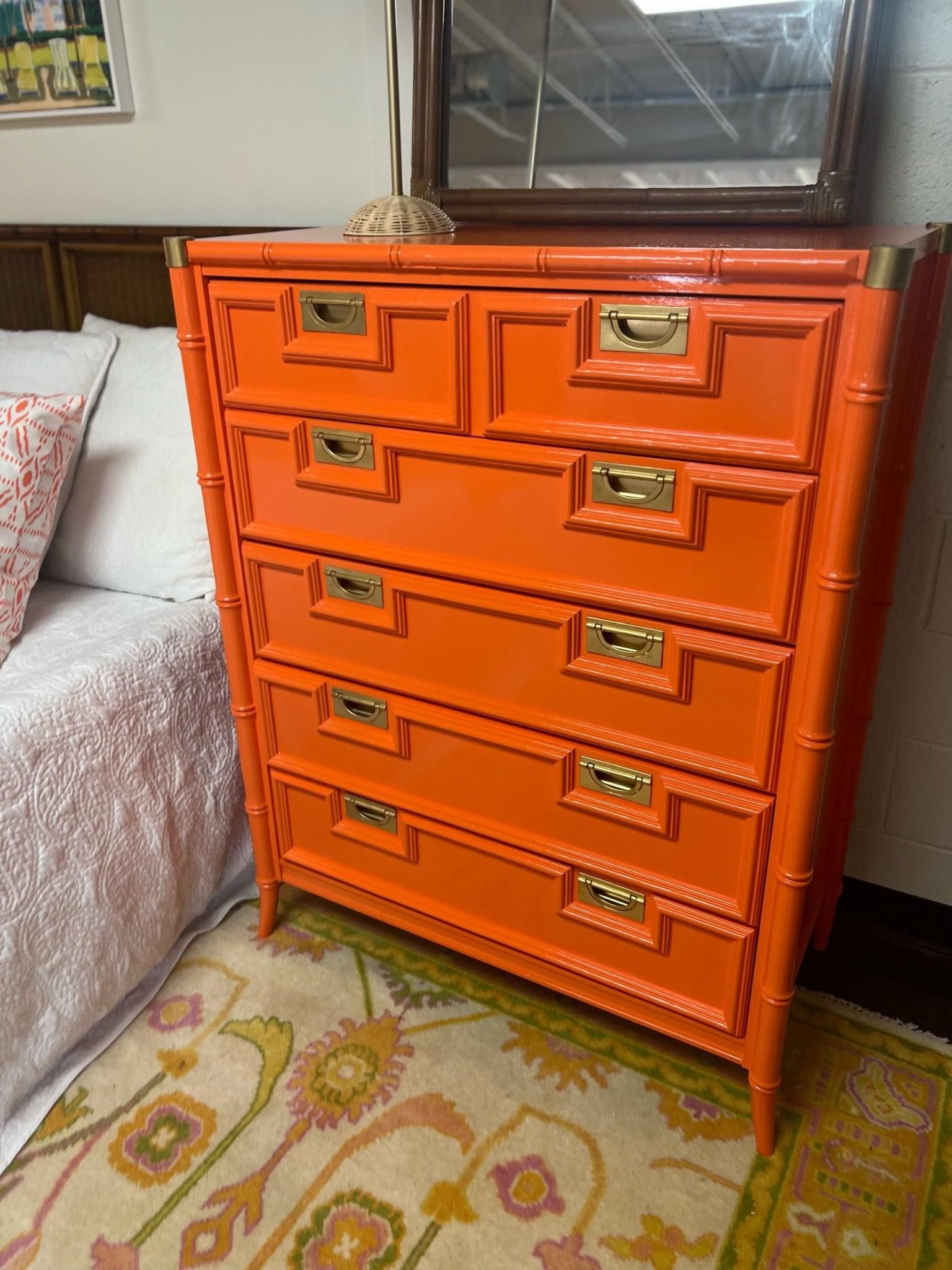 Vintage Stanley Furniture Chest Lacquered in Electric Orange Ready to Ship!  – Hibiscus House