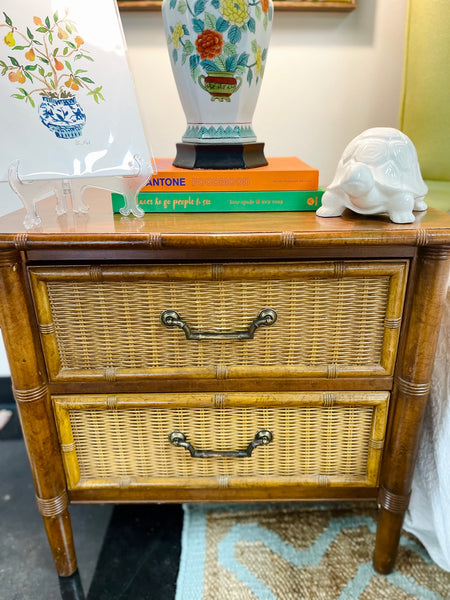 Henry Link Faux Bamboo and Wicker Front Nightstand Pair Ready to Ship!