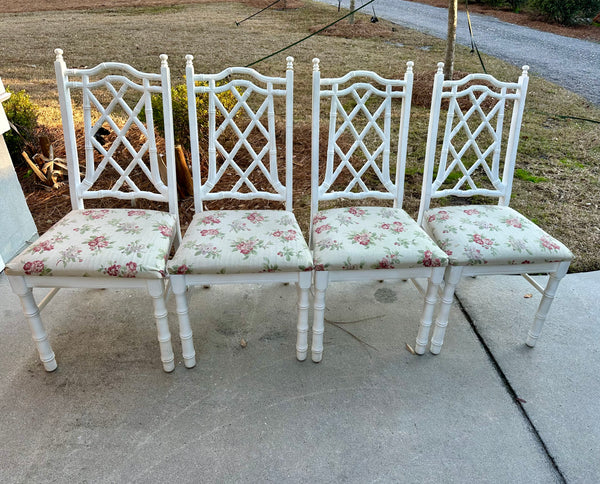 Set of Four Chippendale Faux Bamboo Dining Chairs Available for Lacquer!