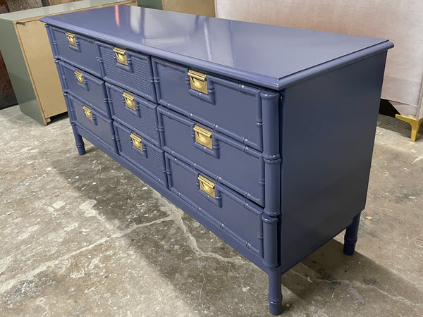 Nine Drawer Faux Bamboo Stanley Style Dresser Available for Custom Lacquer
