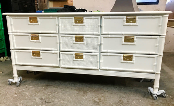 Vintage Nine Drawer Faux Bamboo Stanley Style Dresser Ready to Ship! - Hibiscus House