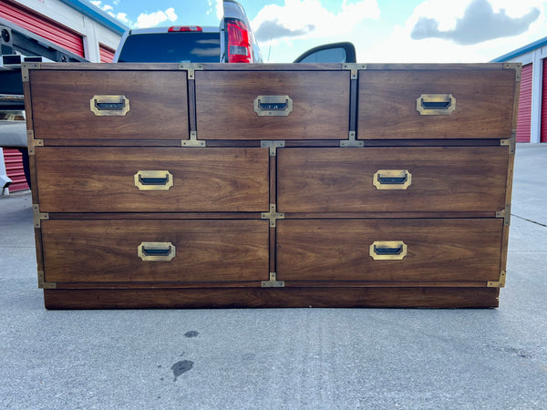 Vintage Bernhardt Furniture Campaign Style Seven Drawer Dresser Available for Custom Lacquer!