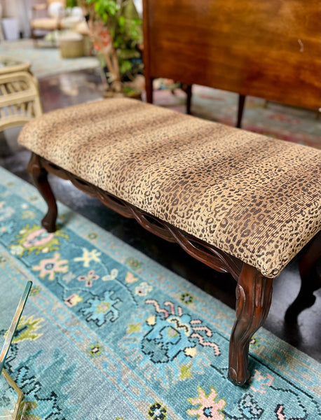 Vintage Hollywood Regency Leopard Tufted Bench Available and Ready to Ship