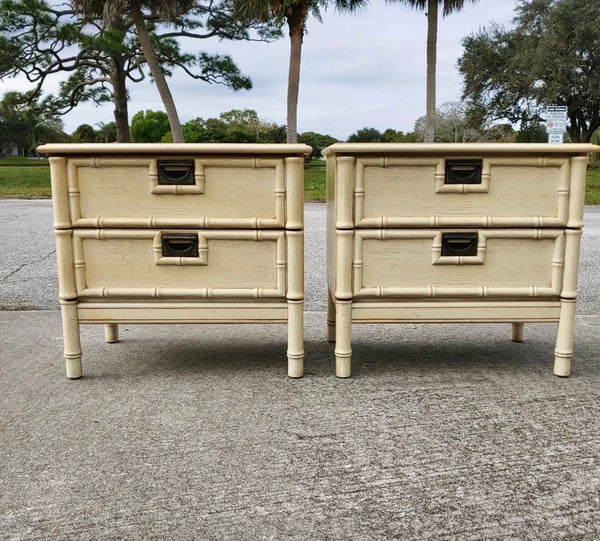 Vintage Stanley Style Faux Bamboo Campaign Nightstand Pair Available for Lacquer