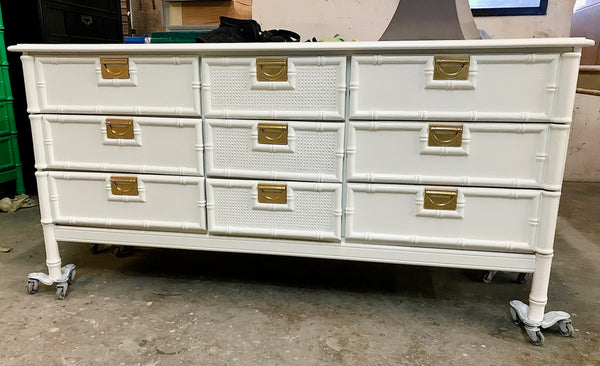 Vintage Nine Drawer Faux Bamboo Stanley Style Dresser Available for Custom Lacquer