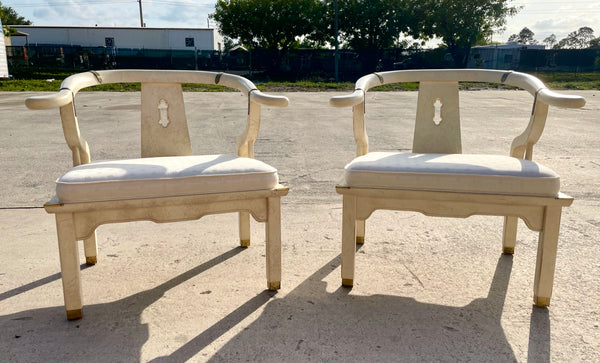 1970s James Mont Chinoiserie Horseshoe Ming Chairs by Century - a Pair - Hibiscus House