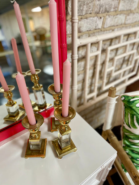 1950s Vintage Brass and Lucite Candlestick Holders - Hibiscus House