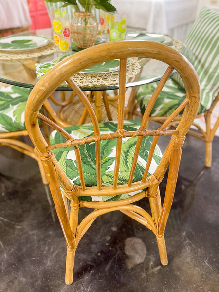 Vintage Faux Bamboo Dining Set with Palm Upholstered Chairs