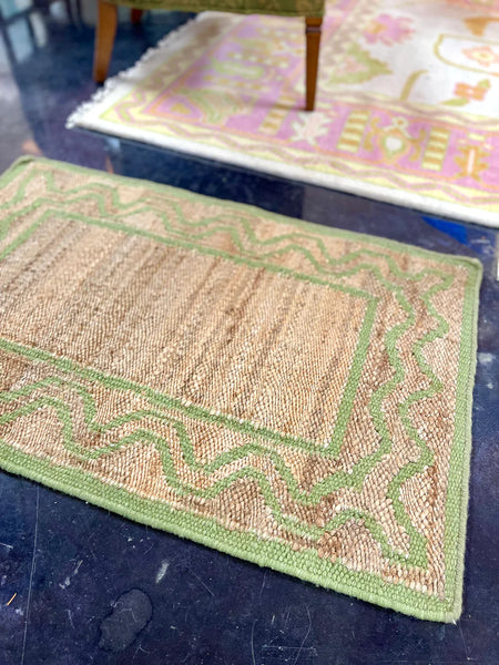 Jute and Wool Scallop Design Rug in Green Available and Ready to Ship!