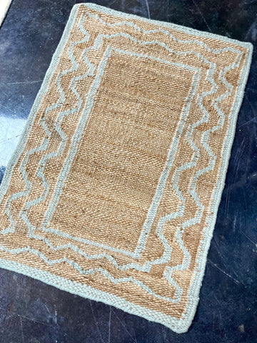 Jute and Wool Scallop Design Rug in Light Blue Available and Ready to Ship!