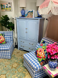 Stanley Furniture Vintage Tahiti Style Armoire Cabinet Lacquered in Blue Heather