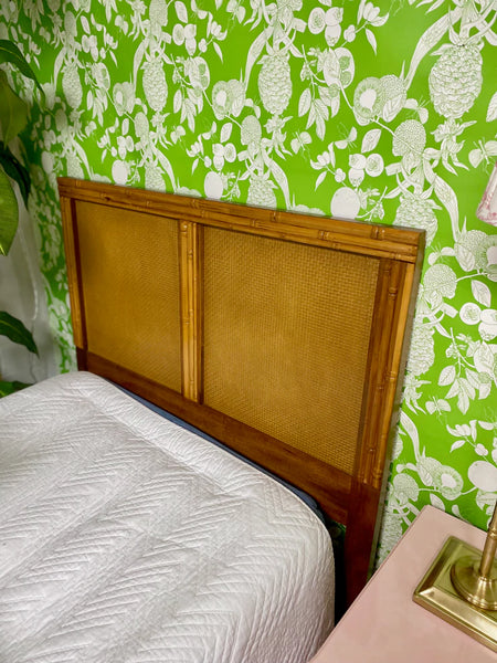 Vintage Pair of Faux Bamboo and Cane Twin Headboards Ready to Ship
