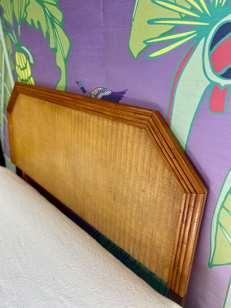 Vintage Broyhill Faux Bamboo and Cane Queen Headboard Available and Ready to Ship