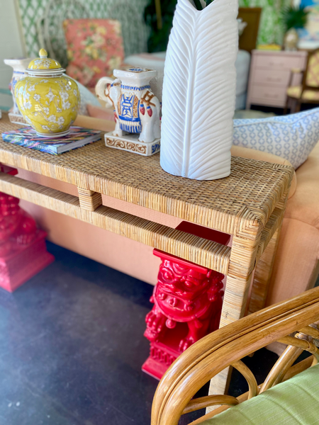 Vintage Rattan Wrapped Console or Sofa Table Available and Ready to Ship