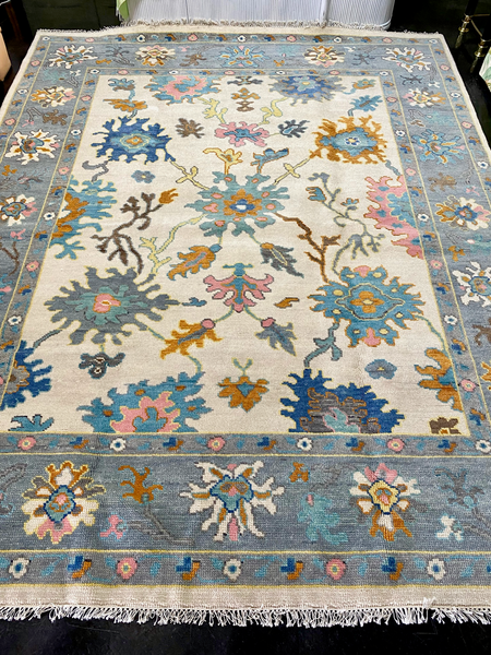 Blue, Pink, and Orange with Cream Base Persian Hand-Knotted 9x12 Rug (Ships Free!)
