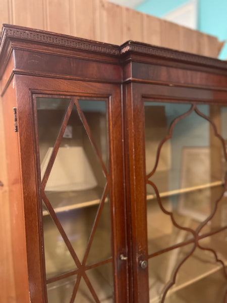 Vintage Breakfront China Cabinet with Greek Key Detailing Available for Custom Lacquer