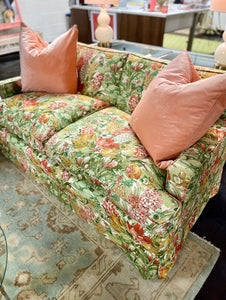 Vintage Upholstered Henredon Floral and Botanical Loveseat Sofa - Hibiscus House