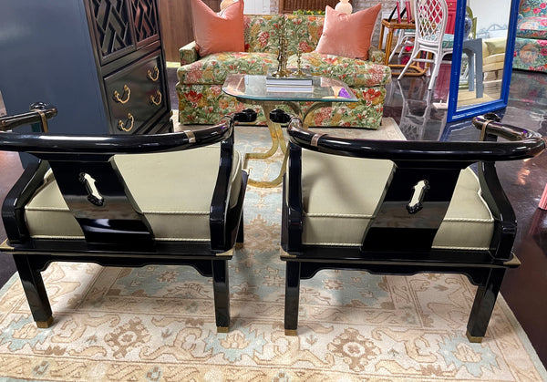 1970s James Mont Chinoiserie Horseshoe Ming Chairs by Century - a Pair - Hibiscus House