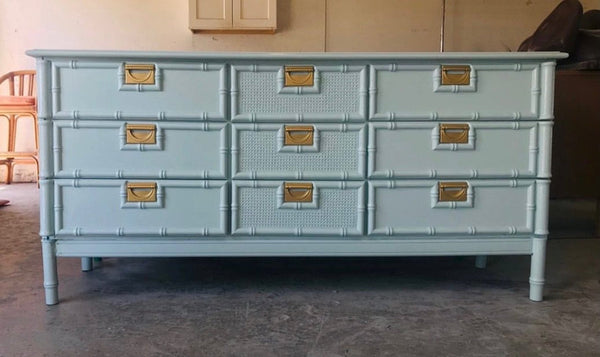 Vintage Stanley Style Faux Bamboo Nine Drawer Dresser Available for Custom Lacquer