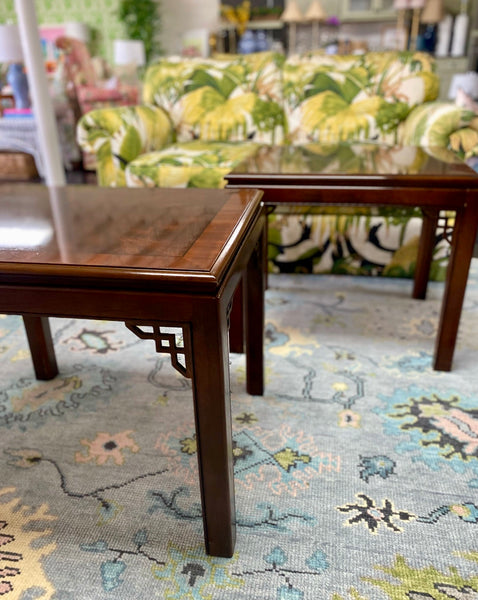 Pair of Chippendale Drexel Heritage Mahogany Side Tables Ready to Ship