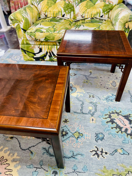 Pair of Chippendale Drexel Heritage Mahogany Side Tables Ready to Ship