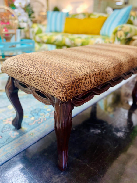 Vintage Hollywood Regency Leopard Tufted Bench Available and Ready to Ship