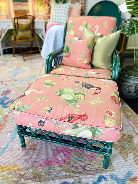Vintage Chair and Ottoman With Toucan Upholstered Fabric Ready to Ship!