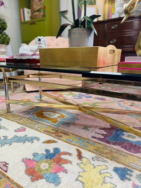 Hollywood Glam Rectangular Glass Coffee Table with Brass Accents Ready to Ship!