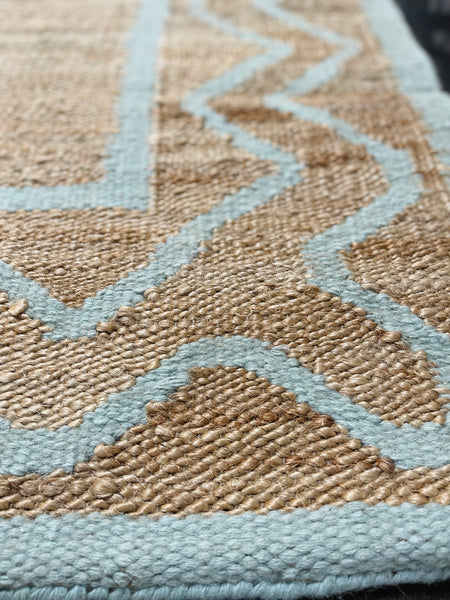 Jute and Wool Scallop Design 8x10 Rug in Blue Available and Ready to Ship FREE