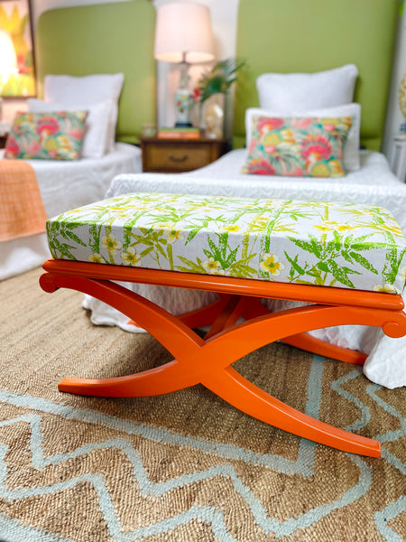Vintage Pair of Century Furniture Bench/Ottoman Pair Lacquered in Electric Orange