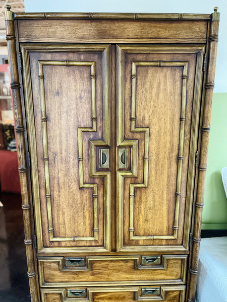 Vintage Stanley Furniture Faux Bamboo Pagoda Style Armoire Ready to Ship