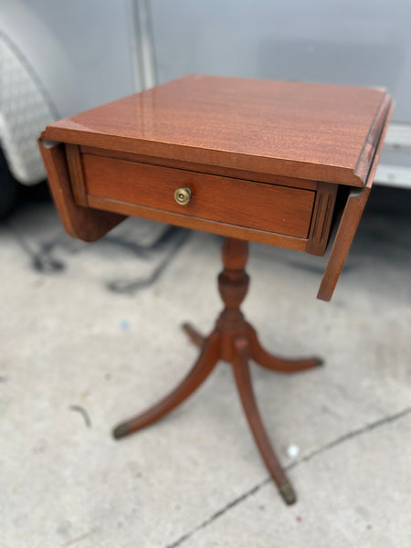 Vintage Drop Leaf Brass Clawfoot Pedestal Accent Table with Drawer Available for Custom Lacquer