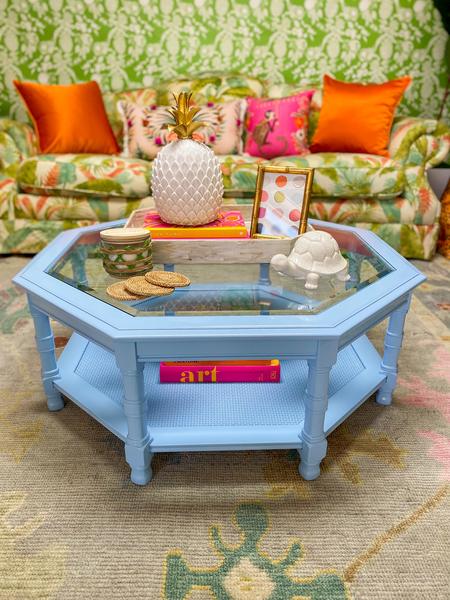 Octagonal Faux Bamboo Glass Top Coffee Table by Mersman Furniture