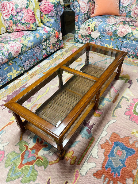 Vintage Mersman Faux Bamboo Glass Top Coffee Table Available and Ready to Ship!