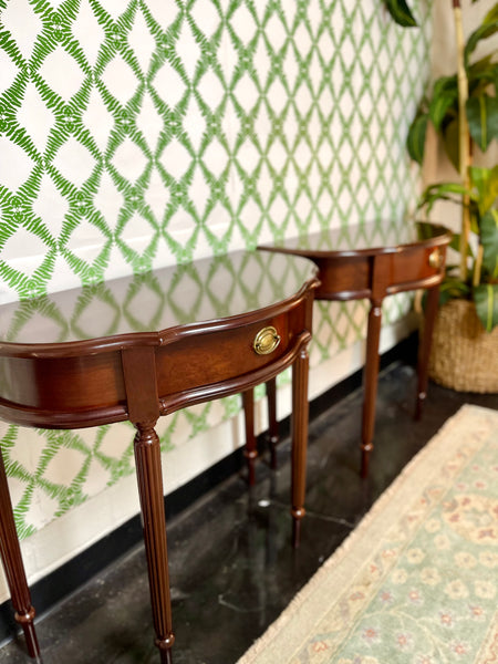 Pair of Demi lune Console Tables by The Bombay Company