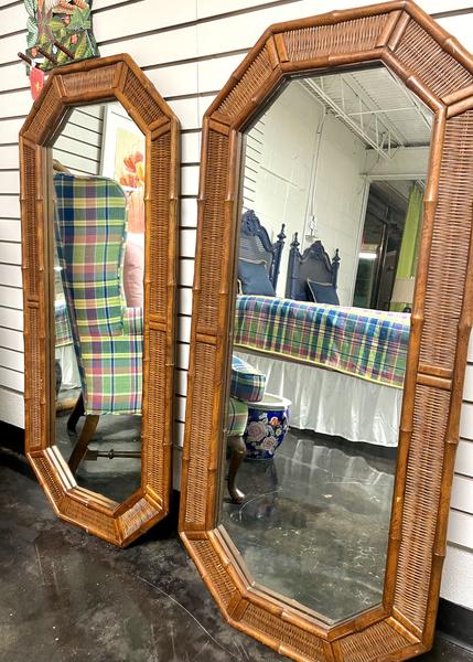 American of Martinsville Natural Faux Bamboo Mirrors- Pair