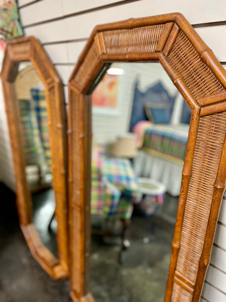 American of Martinsville Wicker Faux Bamboo Mirrors - a Pair - Hibiscus House