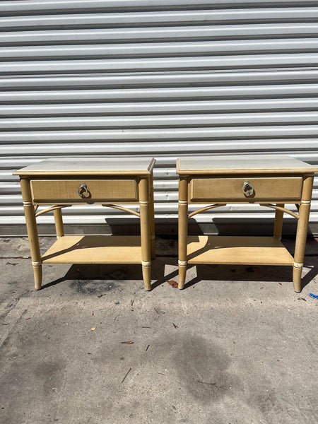 Vintage Faux Bamboo Nightstand Pair with One Drawer and Shelf Available for Custom Lacquer - Hibiscus House