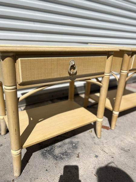 Vintage Faux Bamboo Nightstand Pair with One Drawer and Shelf Available for Custom Lacquer - Hibiscus House